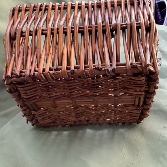 Rectangular shape wicker bamboo 2-handle Basket Bazaar tag attached 12” L x 9” W - Picture 3 of 4